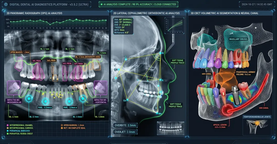 AI analysis of panoramic, cephalometric and CBCT images